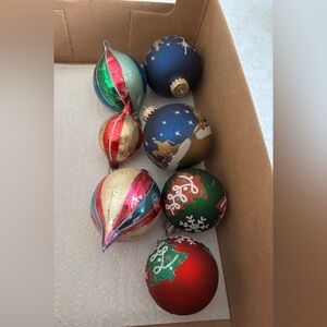 7 Christmas ornaments.  Vintage mercury glass, Krebs, etc, carious cond!